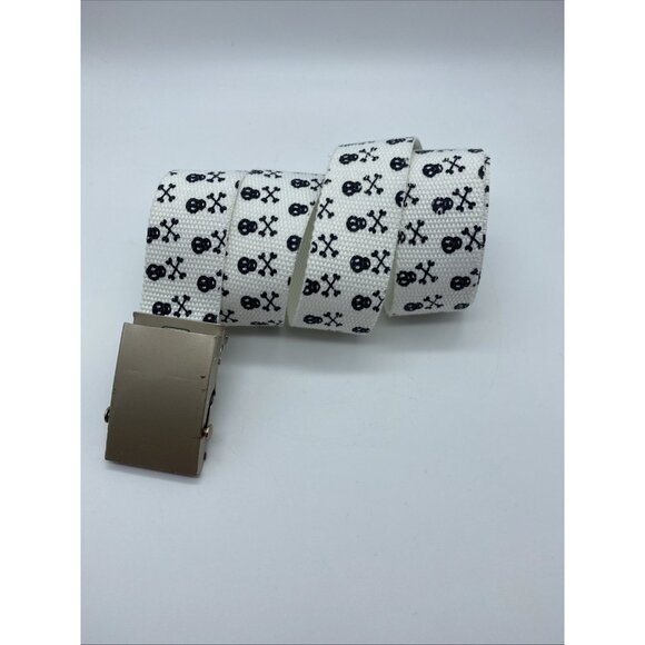 Pieces White Black Skull Cross Bones Bermuda Belt Men's Size M End to End 39" - Picture 1 of 12